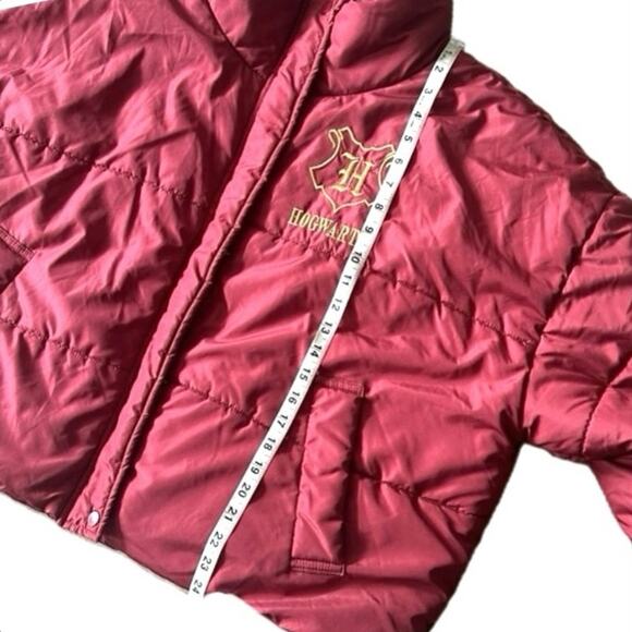 HARRY POTTER HOGWARTS Wizarding World Puffer Coat Jacket SZ XL Rhubarb Red Gold - Picture 9 of 10